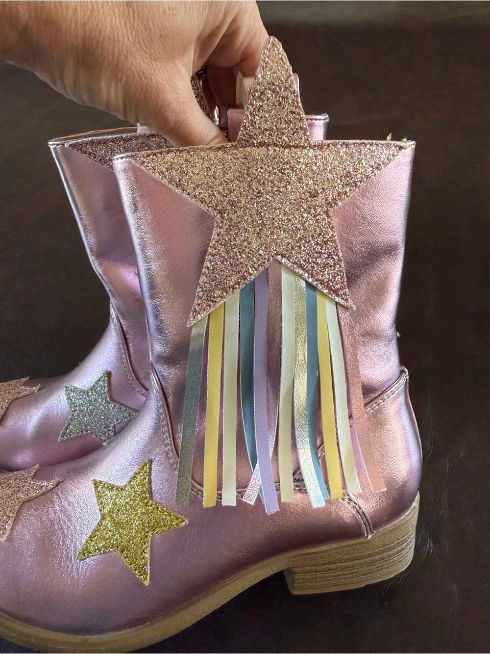 Dream Pairs Metallic Pink Kids Western Bootie